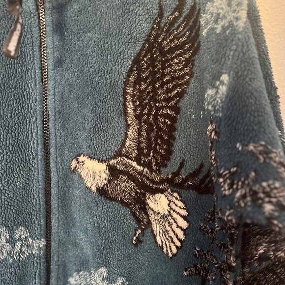 Eagles and Snowy Mountains High Pile Fleece Vintage 90s Zip Front Jacket (Small) - Picture 3 of 8